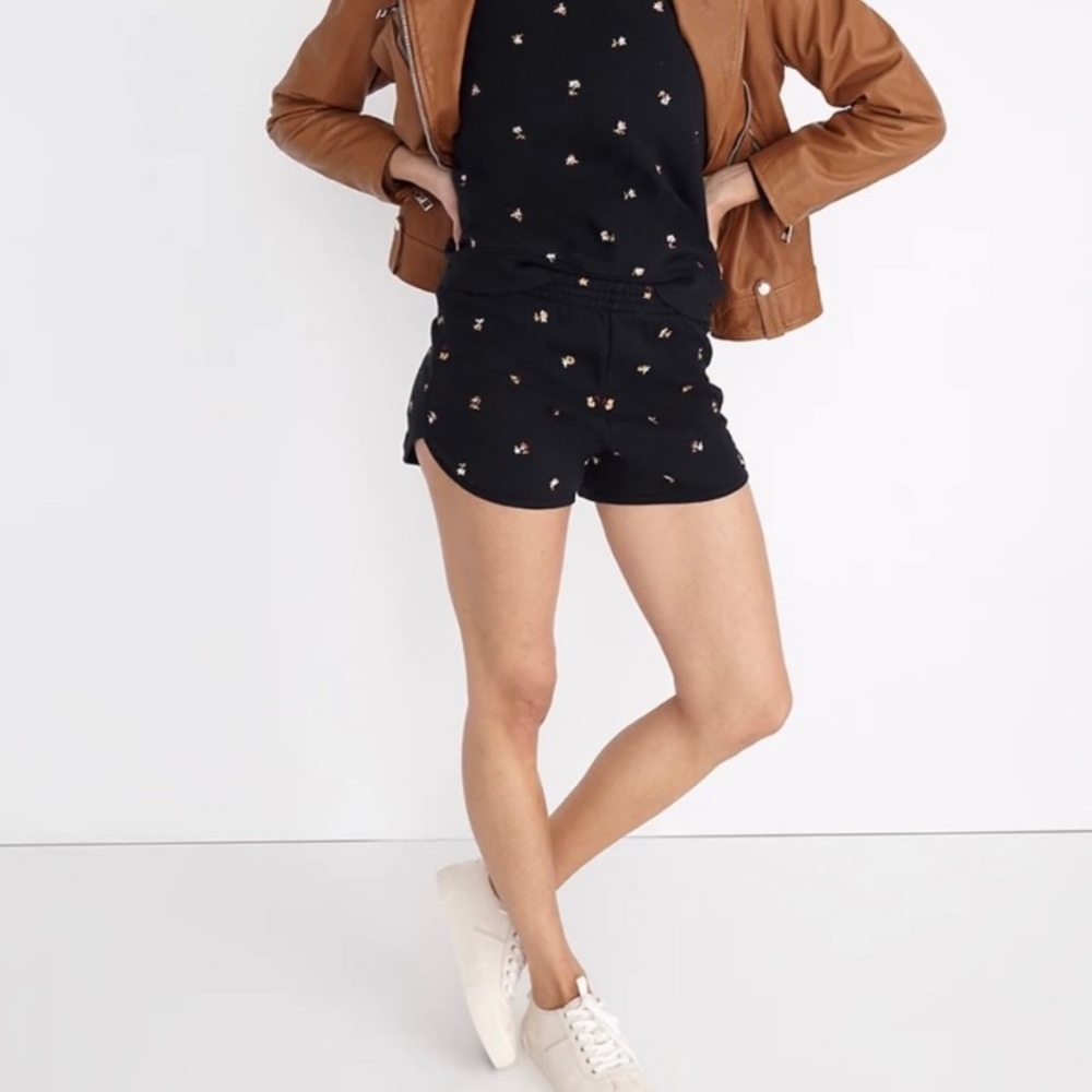 (A4c) MADEWELL Embroidered Curve-Hem Sweatshorts‎ in Spring Floral, Size S, NWT